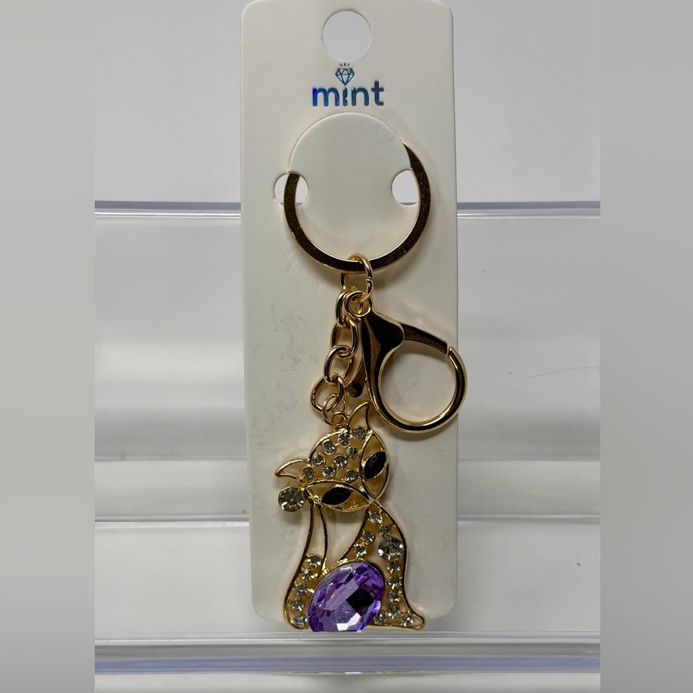 Mint Gold and Purple Cat Bag Charm